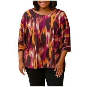 Cha Cha Vente Plus Size 2X Top Multicolor Abstract Print 3/4 Sleeve Draped Fit